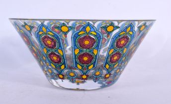 A FINE EARLY 20TH CENTURY EUROPEAN GLASS BOWL decorated all over with floral roundels. 12.5 cm diame