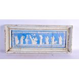 A LARGE 19TH CENTURY IMITATION BLUE BASALT JASPER WARE TYPE PANEL depicting classical figures. 50 cm