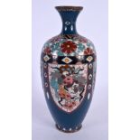 A LATE 19TH CENTURY JAPANESE MEIJI PERIOD CLOISONNE ENAMEL VASE decorated with beasts. 19 cm high.