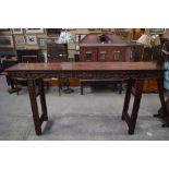 A LARGE 19TH CENTURY CHINESE CARVED HARDWOOD ALTAR TABLE Qing. 207 cm x 44 cm x 107 cm.