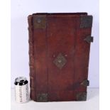 A bronze mounted leather bound family Bible printed 1708 42 x 77 cm