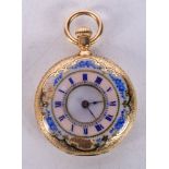 A FINE AND RARE 18CT GOLD PATEK PHILLIPE ENAMELLED FOB WATCH No. 43295. 33.8 grams. 3.25 cm diameter