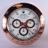 A ROLEX SHOP DISPLAY ADVERTISING WALL CLOCK. 33 cm diameter.