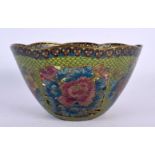 AN EARLY 20TH CENTURY JAPANESE MEIJI PERIOD PLIQUE A JOUR ENAMEL BOWL decorated with foliage. 13 cm