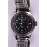 A RARE INTERNATIONAL WATCH COMPANY BLACK DIAL PILOTS MILITARY WRISTWATCH. 3.75 cm wide inc winder.