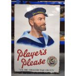 A RARE LARGE HMS INVINCIBLE PLAYERS PLEASE NAVY CUT CIGARETTE ADVERTISING SIGN of monumental scale.