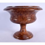 A CHARMING BURR WALNUT PEDESTAL TREEN URN. 16 cm x 18 cm.