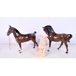 A pair of Beswick horses together with a small ceramic Scotch Terrier 21 x 23 cm. (3)