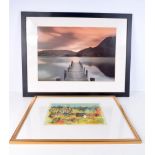 A FRAMED LITHOGRAPH together a large photograph. Largest 43 cm x 62 cm. (2)