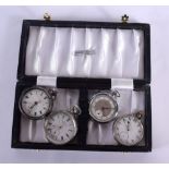 THREE SILVER POCKET WATCHES and another. Silver 316 grams. Largest 5 cm wide. (4)