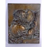 AN 18TH/19TH CENTURY EUROPEAN BRONZE PLAQUE depicting a scholar reading a book. 20 cm x 16 cm.