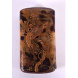 A LATE 19TH CENTURY JAPANESE MEIJI PERIOD GOLD LACQUERED TORTOISESHELL CASE decorated with a bird am