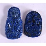 TWO CHINESE CARVED LAPIS LAZULI PENDANTS 20th Century. 5.5 cm x 3.5 cm. (2)