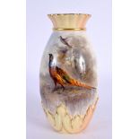 Royal Worcester pot vase painted with a Pheasant by Jas Stinton, signed, shape 1039G, date mark 1904