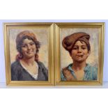 Italian School (C1930) Pair, Oils on canvas, Portraits. 38 cm x 28 cm.