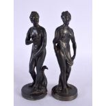 A PAIR OF 19TH CENTURY EUROPEAN GRAND TOUR BRONZES. 18 cm high.