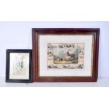 A framed 19th Century engraving of goat related scenes together with a framed watercolour of flowers