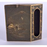 AN EARLY 20TH CENTURY JAPANESE MEIJI PERIOD MIXED METAL MATCH BOX HOLDER by Yoshitoyo, of flattened