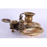 A LOVELY 19TH CENTURY FRENCH PALAIS ROYALE BRONZE AND MOTHER OF PEARL CHAMBERSTICK formed with a coi