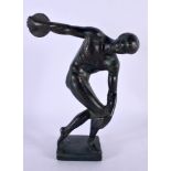 A CONTEMPORARY BRONZE DISCUS THROWER. 17 cm high.