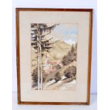 A framed on board by Frank Schiller of an Austrian Alpine scene 29 x 20 cm.