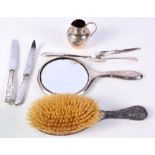 A collection of Silver and plated items Mirror, Jug , brush etc 25 cm (8).