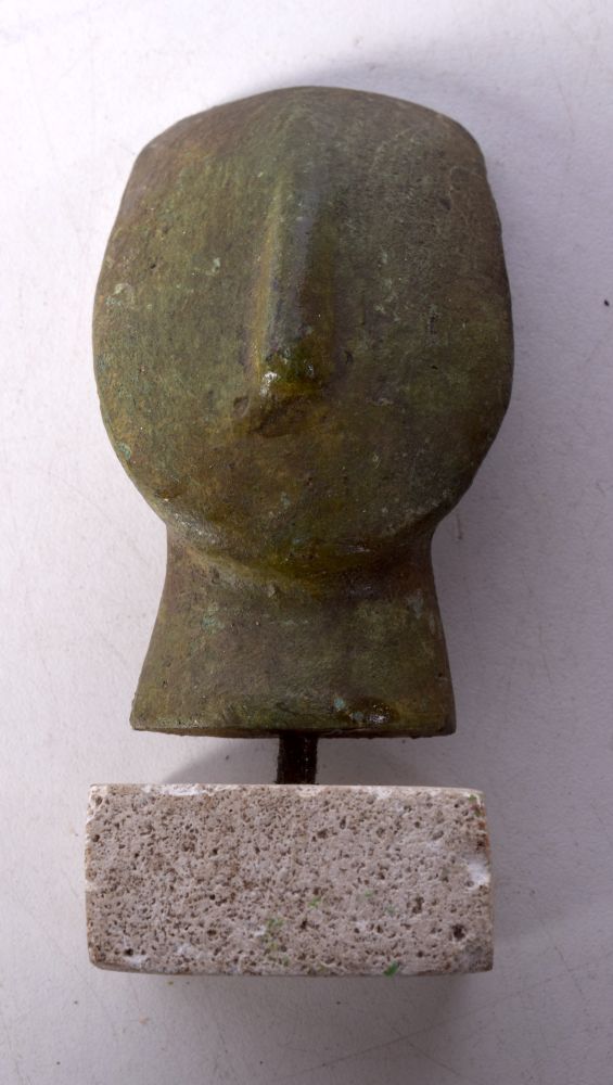 A Norwegian bronze vase together with a metal elephant, Easter Island stone head, D P Carter pig et - Image 4 of 7
