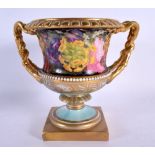 18th century Barr Flight and Barr Warwick vase with entwined handled a large pane; of flowers.. Vase