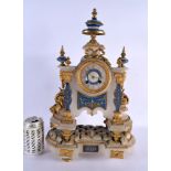A 19TH CENTURY FRENCH CARVED ALABASTER CLOCK inset with blue engraved panels. 47 cm x 24 cm.