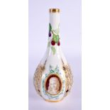 Mid 19th century Kerr and Binns double walled bottle vase with reticulated outer wall painted with a