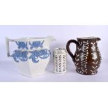 TWO 19TH CENTURY ENGLISH POTTERY JUGS. Largest 17 cm x 22 cm. (2)