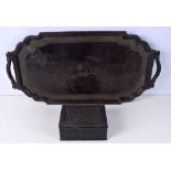 A Sri Lankan carved wood tray together with a carved wooden box 30 x 75 cm (2)