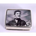 A SILVER ELVIS PILL BOX. 20 grams. 2.5 cm x 3.25 cm.