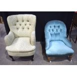 A upholstered arm chair together with an upholstered salon chair 94 x 69 x 79 cm.