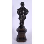 French School (19th Century) Bronze, Figure holding geese. 27 cm high.