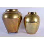 TWO 18TH/19TH CENTURY MIDDLE EASTERN PERSIAN ISLAMIC BRONZE VASES. Largest 20 cm x 12 cm. (2)