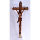 A FINE 18TH CENTURY EUROPEAN CARVED FRUITWOOD CORPUS CHRISTI modelled upon a cross. 80 cm x 35 cm.