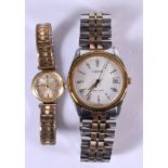 TISSOT PR 100 DATE QUARTZ MIDSIZE WATCH TOGETHER WITH A LADIES TISSOT. PR 100 dial 3.5cm (2)