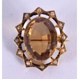 AN ANTIQUE YELLOW METAL CITRINE BROOCH. 5.5 grams. 2.75 cm x 2.25 cm.