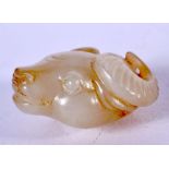 A CARVED JADE RAM'S HEAD. 4cm x 3.6cm x 2cm