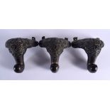 THREE 18TH CENTURY BRONZE CENSER LEGS Qing. Each 14 cm x 12 cm. (3)