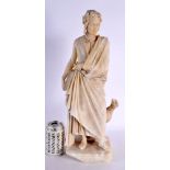 A LARGE 19TH CENTURY ITALIAN CARVED ALABASTER FIGURE OF DANTE modelled beside a hawk. 50 cm high.