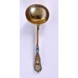 A CONTINENTAL SILVER AND ENAMEL SIFTING SPOON. 72 grams. 16.5 cm x 6 cm.