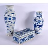 A LARGE 19TH CENTURY CHINESE BLUE AND WHITE PORCELAIN VASE Qing, together with a smaller vase & box