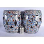 A RARE PAIR OF EARLY 20TH CENTURY CHINESE WUCAI PORCELAIN GARDEN SEATS Late Qing/Republic. 39 cm x 2