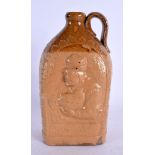 A 19TH CENTURY ENGLISH STONEWARE PORTRAIT FLAGON depicting portraits. 19 cm x 10 cm.