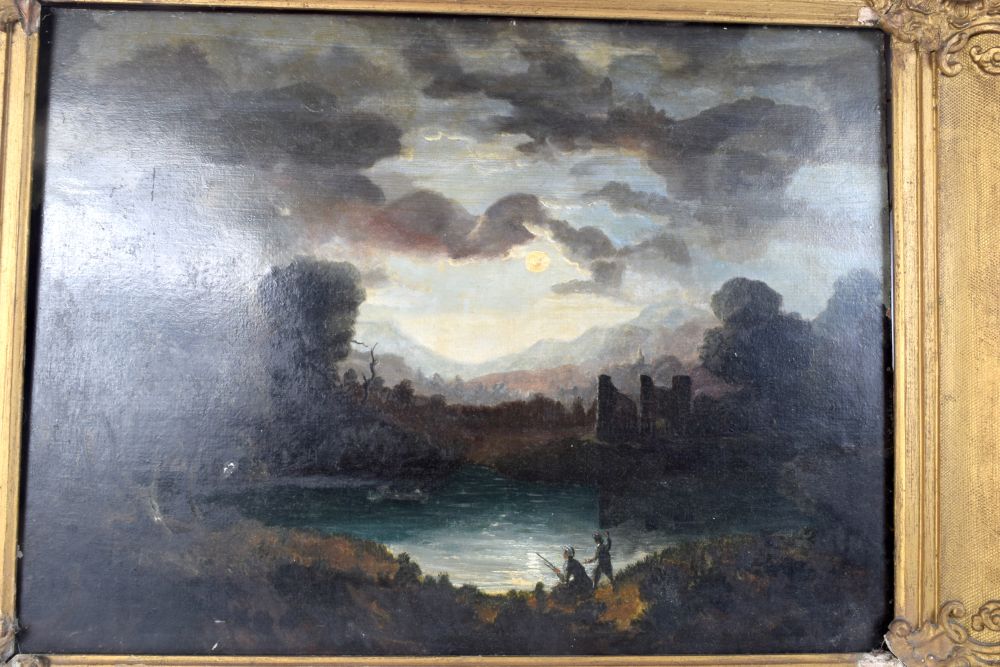 A framed 19th Century oil depicting persons fishing at a lake 37 x 50 cm - Image 3 of 5