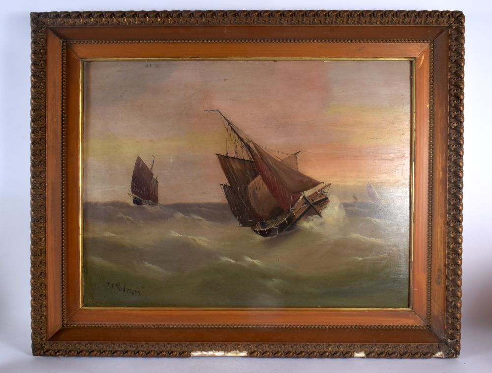 Edward King Redmore (C1860) Pair, Oil on Board, Junks at sea. 78 cm x 58 cm.