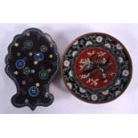 A 19TH CENTURY JAPANESE MEIJI PERIOD CLOISONNE ENAMEL PLATE and a fish shaped cloisonne enamel dish.