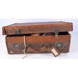 A Bentwood vintage suitcase together with another smaller case, together with a pair of vintage ski